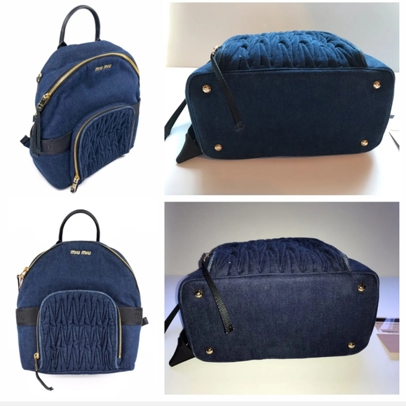 Miu Miu Matelasse Denim Backpack Handbag Purse - Picture 3 of 13